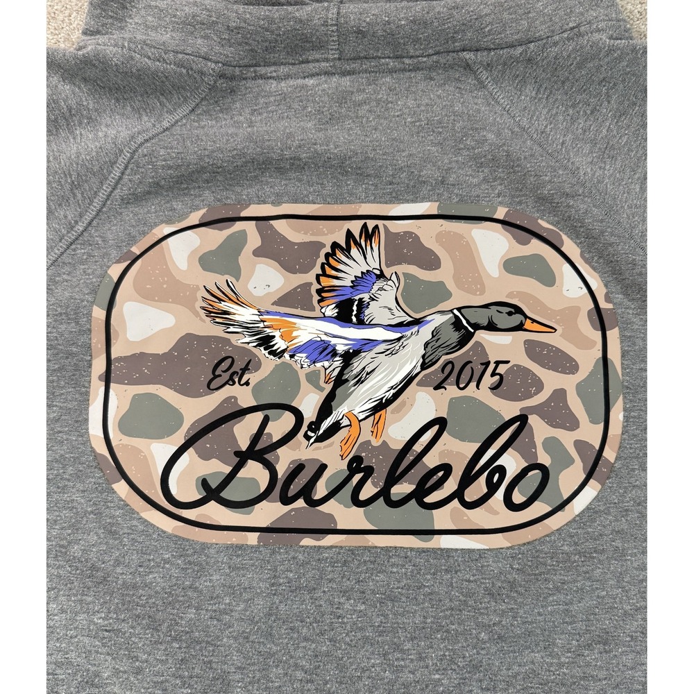 Burlebo Graphic Hoodie Men's XL Gray Duck Camo Outdoors Hunting Camp Fishing